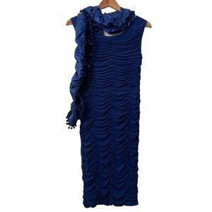 Frank Lyman blue dress draped sleeveless satin jersey scarf embellished size 6